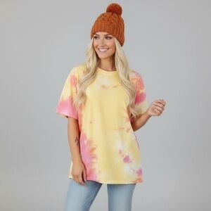 SHEIN | Cotton Candy Pink & Yellow Tie Dye Oversized Tee